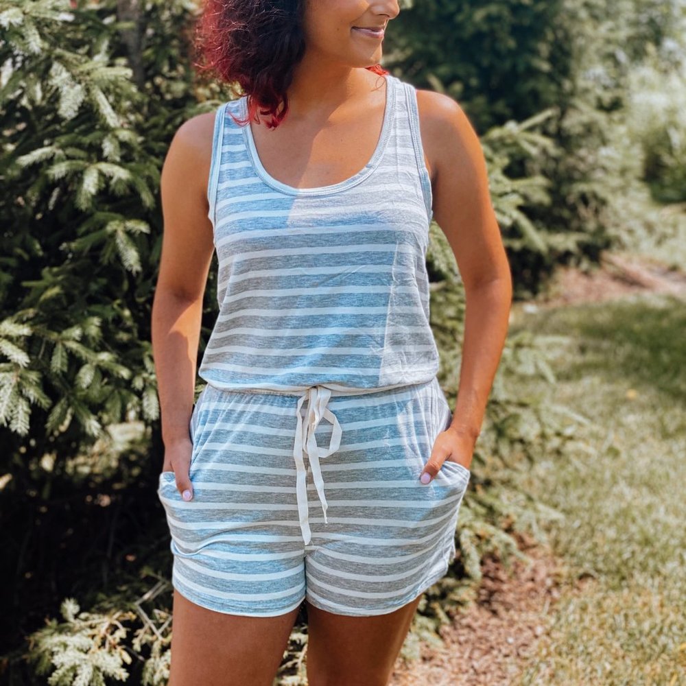 Gray & White Stripe Romper
